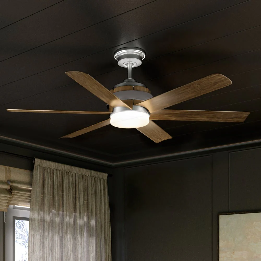 Modern ceiling fan installation completed by Tristar Electric, featuring an upgraded energy efficient ceiling fan with integrated lighting to improve airflow, comfort, and lighting performance in a West Jordan, Utah home.
