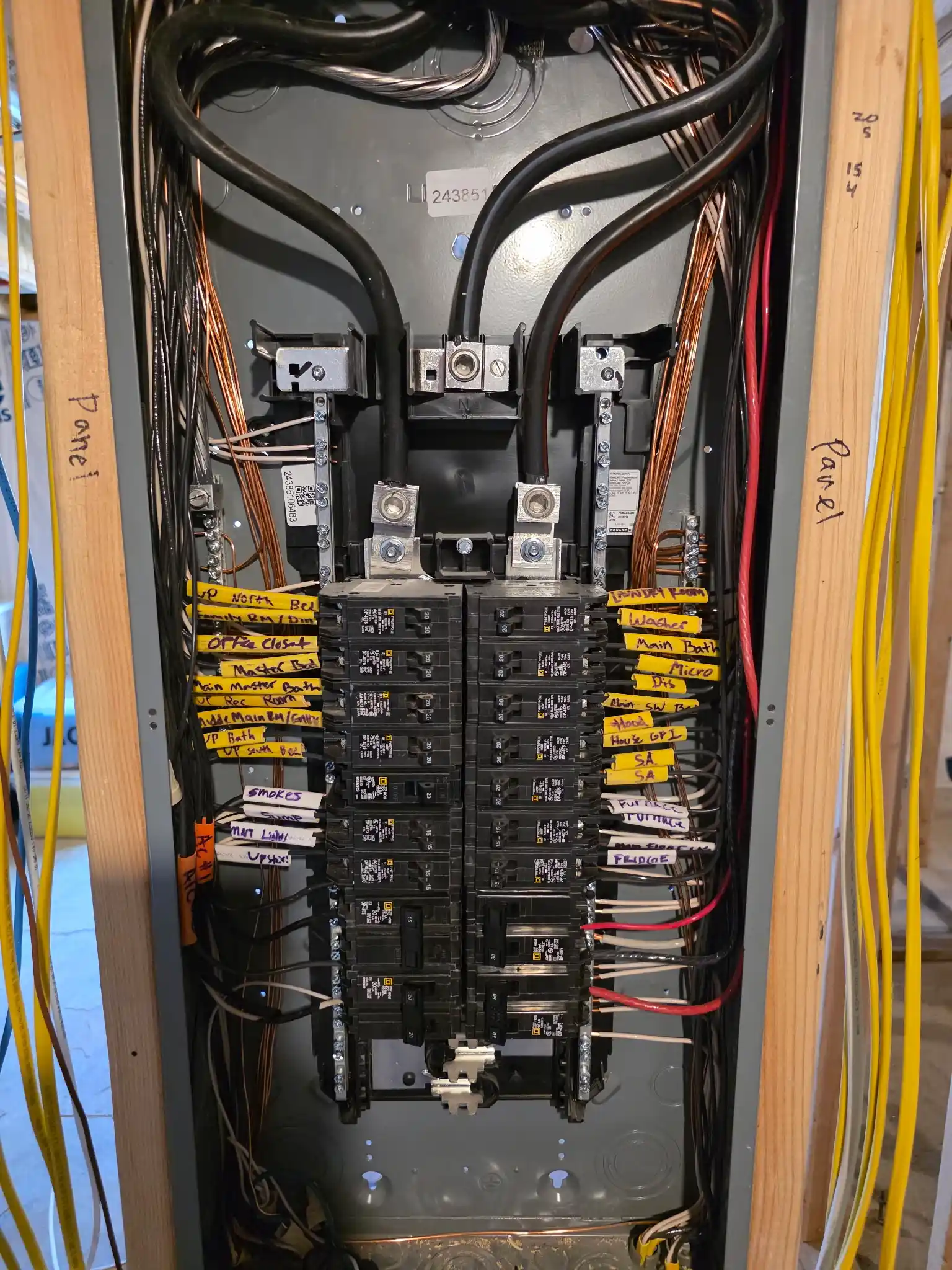 New residential electrical panel with labeled breakers installed by a licensed electrician in West Jordan to improve safety, capacity, and code compliance for modern home electrical demands.
